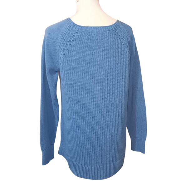 LOFT Cableknit Sweater M Cotton High Low Hem‎ Blue Casual Office Career Event - Picture 10 of 10